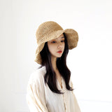 RAFIA SUN_Raffia Style Straw Hat UV Protection Face Cover Bucket Hat