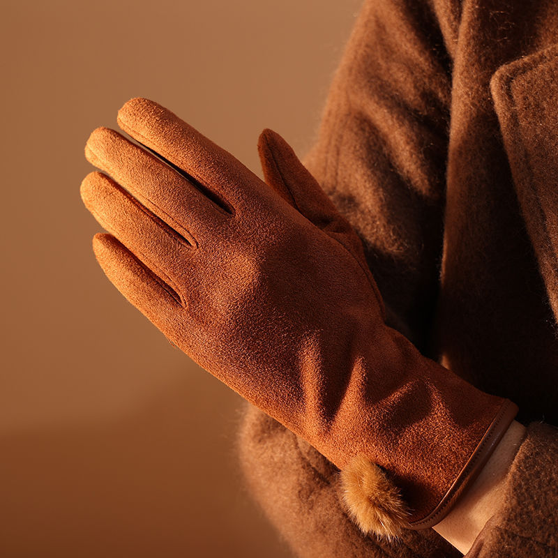 コージーソウル_レディース スエード 冬 フリース 防寒グローブ