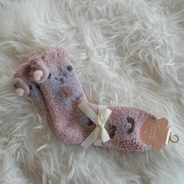 リラックスウォーム_冬あったか レディース ふわもこ厚手 コーラルフリース ミドル丈 スリーピングソックス