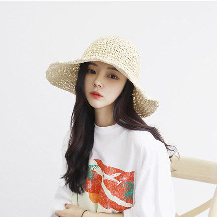 RAFIA SUN_Raffia Style Straw Hat UV Protection Face Cover Bucket Hat