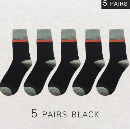 メンズ レトロカラーブロックソックス | デイリー用カジュアル5足セット