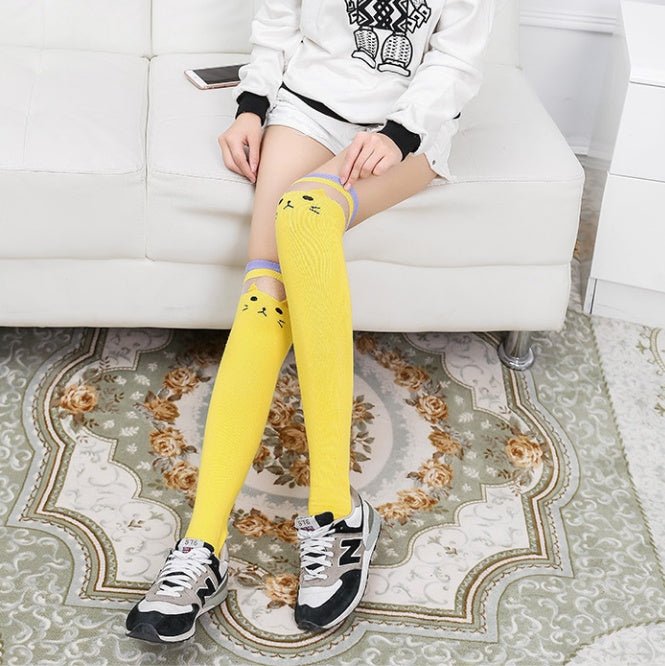 ミルキームード_レディース 猫柄 ニーハイソックス 可愛いデザイン