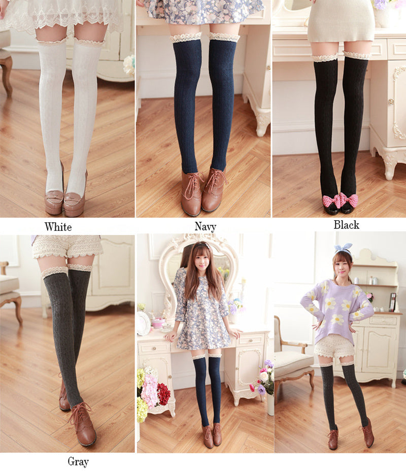 ミルキームード_秋冬 あったか 厚手日本風 オーバーニーソックス