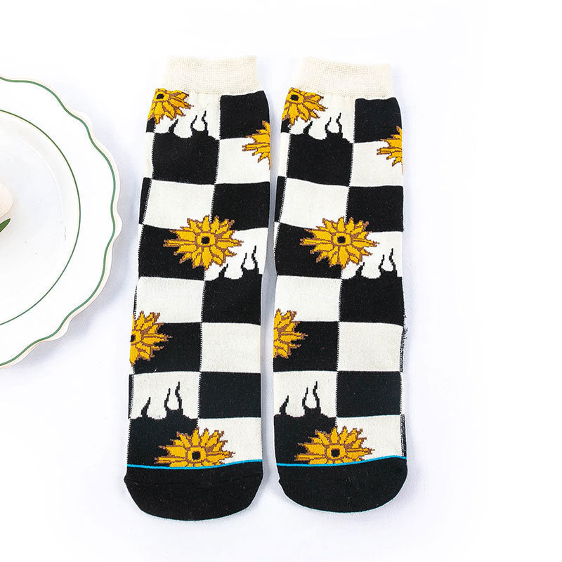 カラームード レディースチューブソックス | 白黒カートゥーン可愛いデザイン