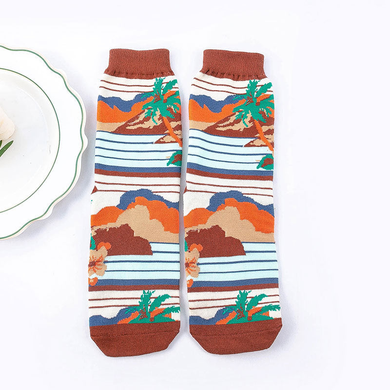 カラームード レディースチューブソックス | 白黒カートゥーン可愛いデザイン