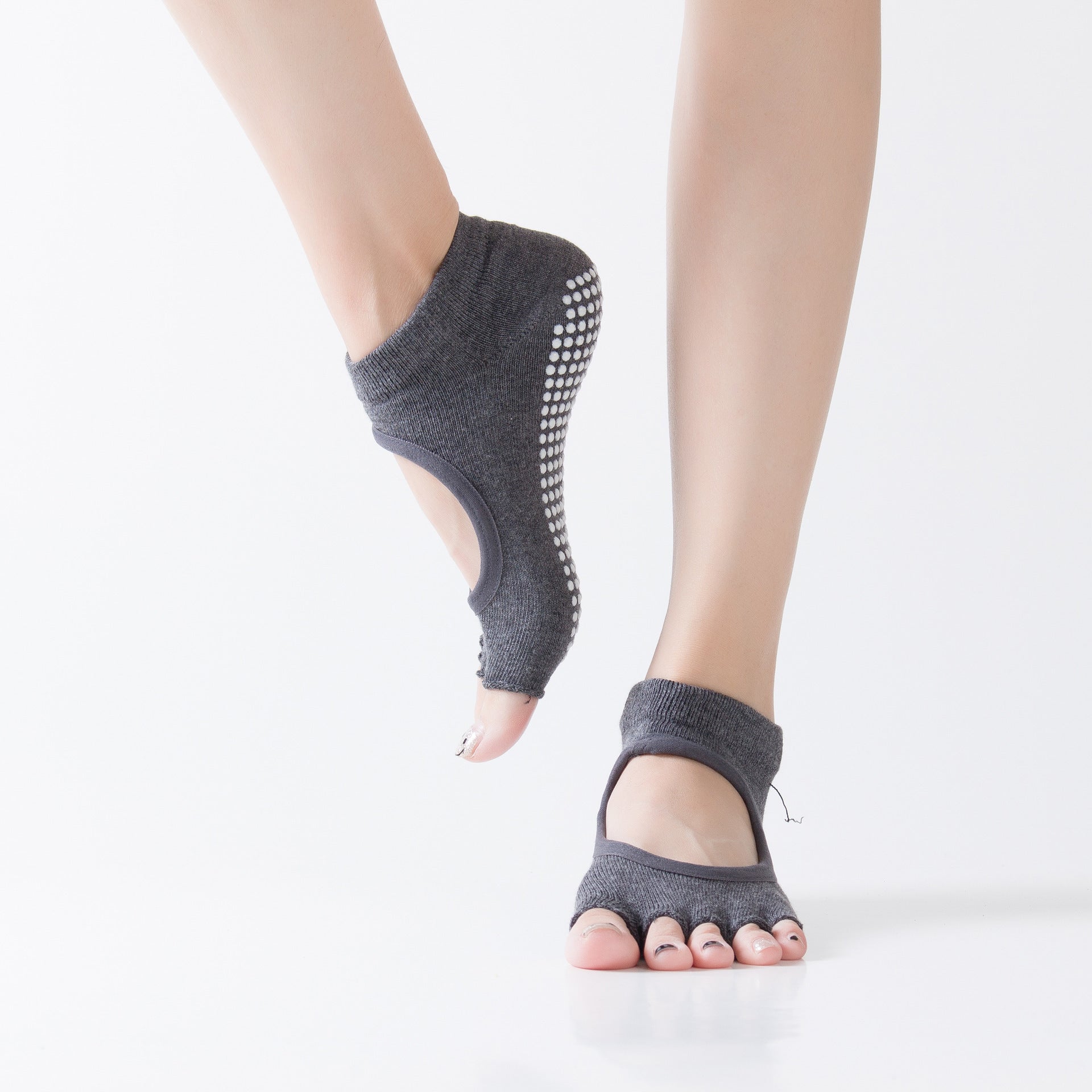 ヨガフィット5_レディース コットン ヨガソックス 5本指 すべり止め付き オープントゥ ストラップタイプ