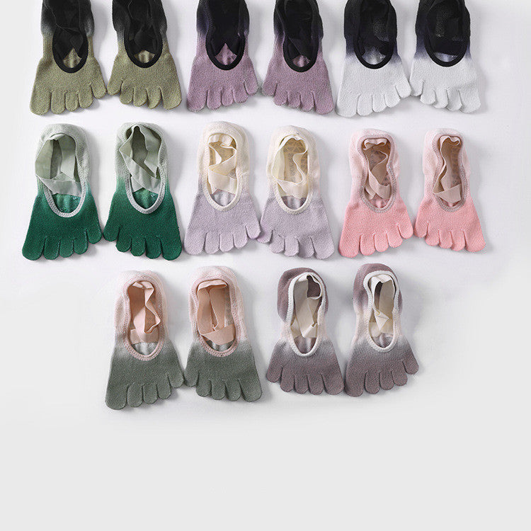 ヨガフィット5_レディース 四季 グラデーション レースアップ ノンスリップ 5本指ヨガソックス