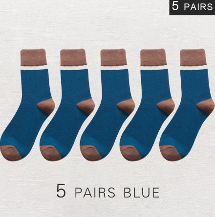 メンズ レトロカラーブロックソックス | デイリー用カジュアル5足セット