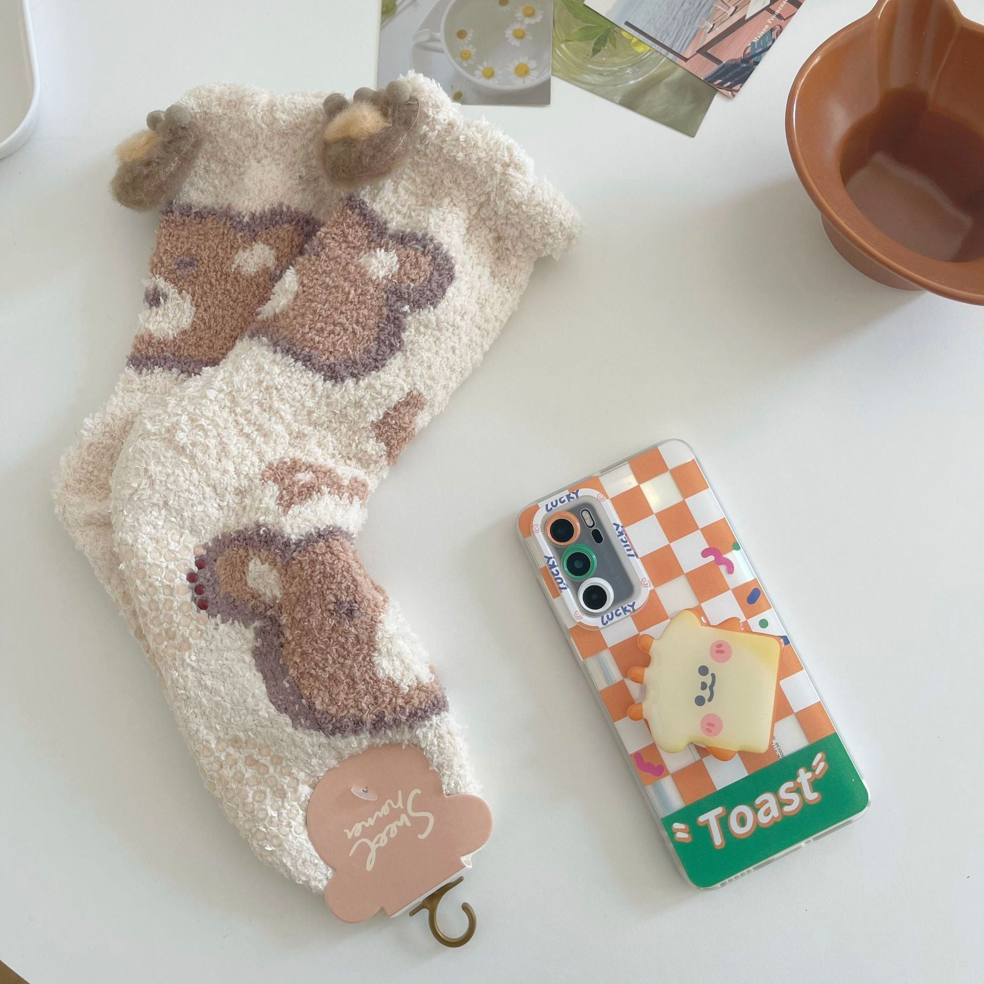 リラックスウォーム_冬あったか レディース ふわもこ厚手 コーラルフリース ミドル丈 スリーピングソックス