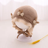 プリンセスボンネット_秋冬 ベビーガール プリンセス花飾り ウール耳あてニット帽 リボン結び