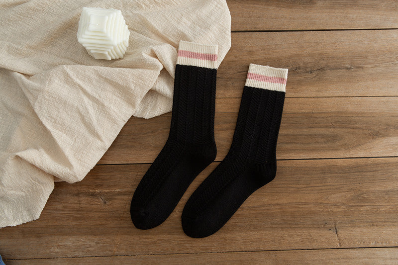 デイリーウォーム_レディース 厚手ニット ラビットファー風 ミドル丈ソックス