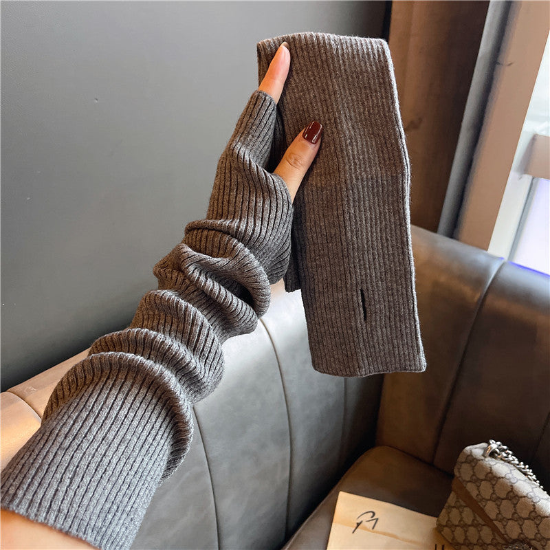 レイヤニット_レディース ニットアームウォーマー 指なし ロングタイプ