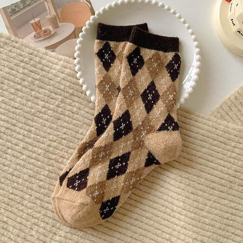 チョコベア_チョコカラー ベア柄 ミドル丈ソックス レディース