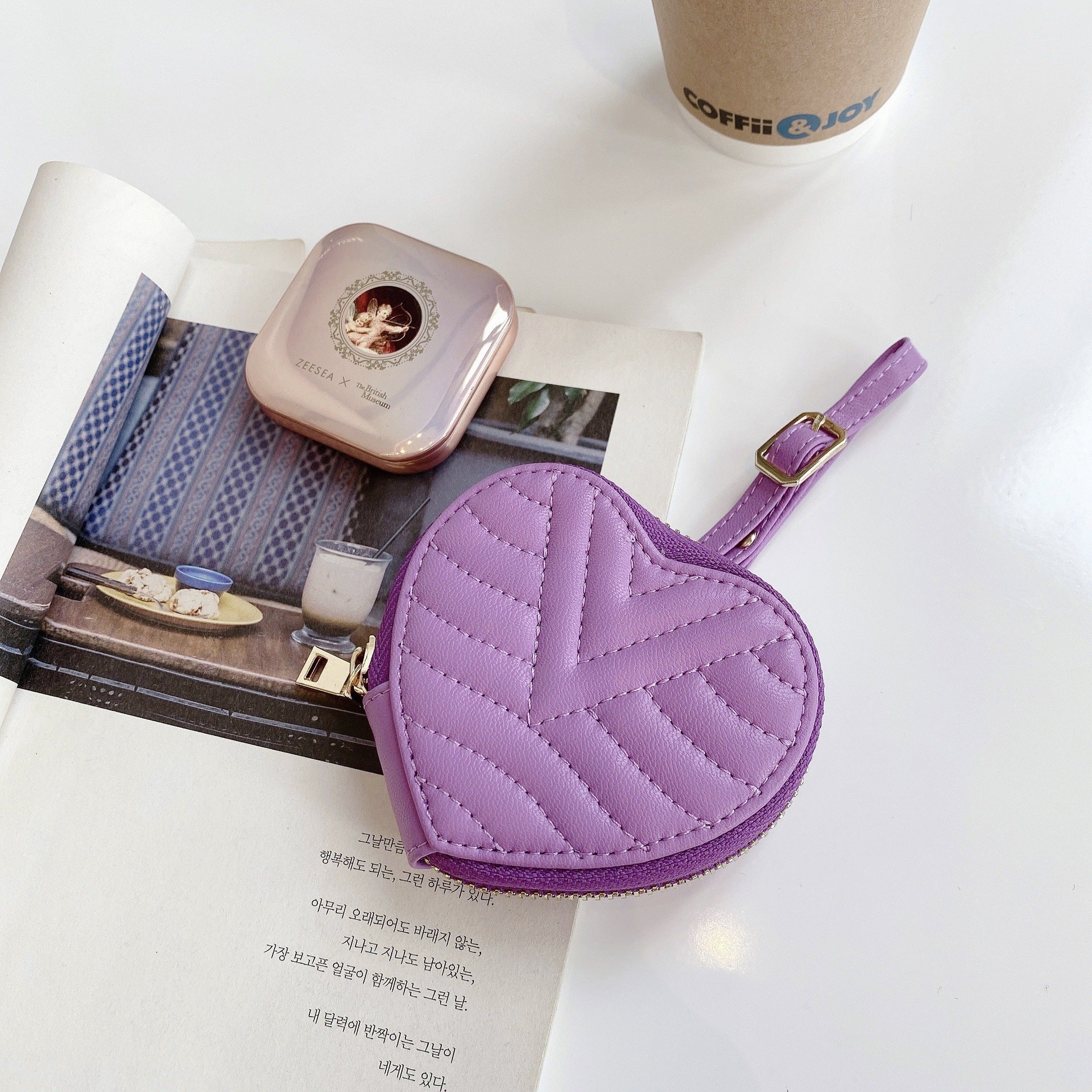 ハートノート_ハート刺繍 ジッパー式 イヤホン用 レザーケース