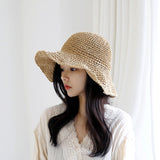 RAFIA SUN_Raffia Style Straw Hat UV Protection Face Cover Bucket Hat