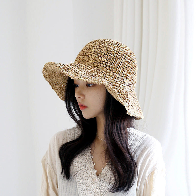 RAFIA SUN_Raffia Style Straw Hat UV Protection Face Cover Bucket Hat