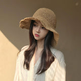 RAFIA SUN_Raffia Style Straw Hat UV Protection Face Cover Bucket Hat