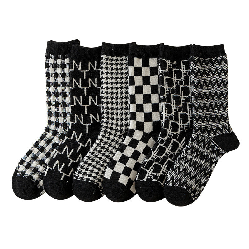 ハウンドクラシック_千鳥格子 ウールソックス ブラック&ホワイト