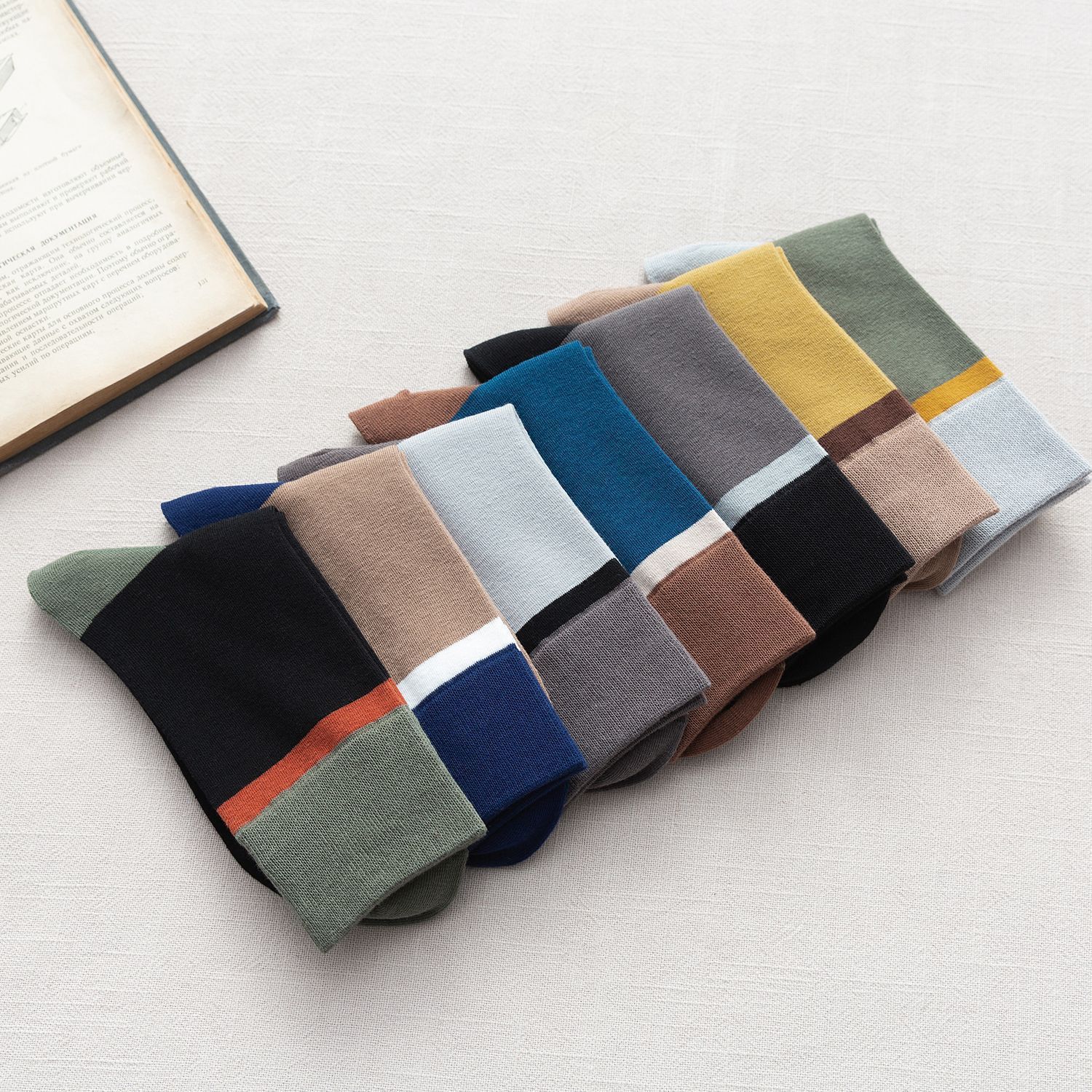 メンズ レトロカラーブロックソックス | デイリー用カジュアル5足セット