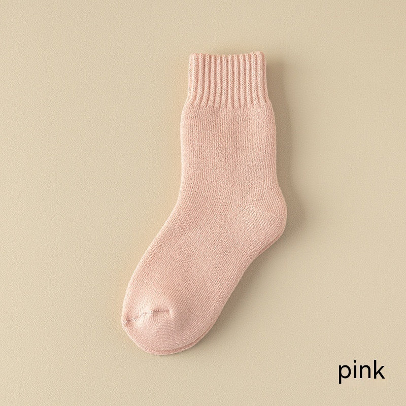 キッズフレンズ_キッズ フリースソックス 冬用 厚手 暖かい ウール混 ロングソックス