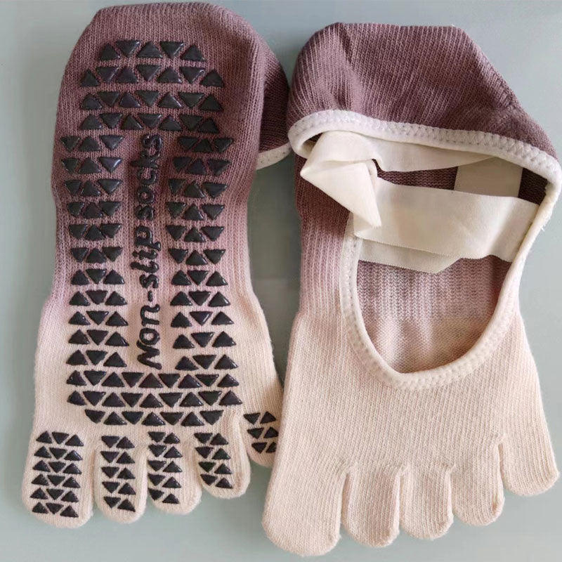 ヨガフィット5_レディース 四季 グラデーション レースアップ ノンスリップ 5本指ヨガソックス