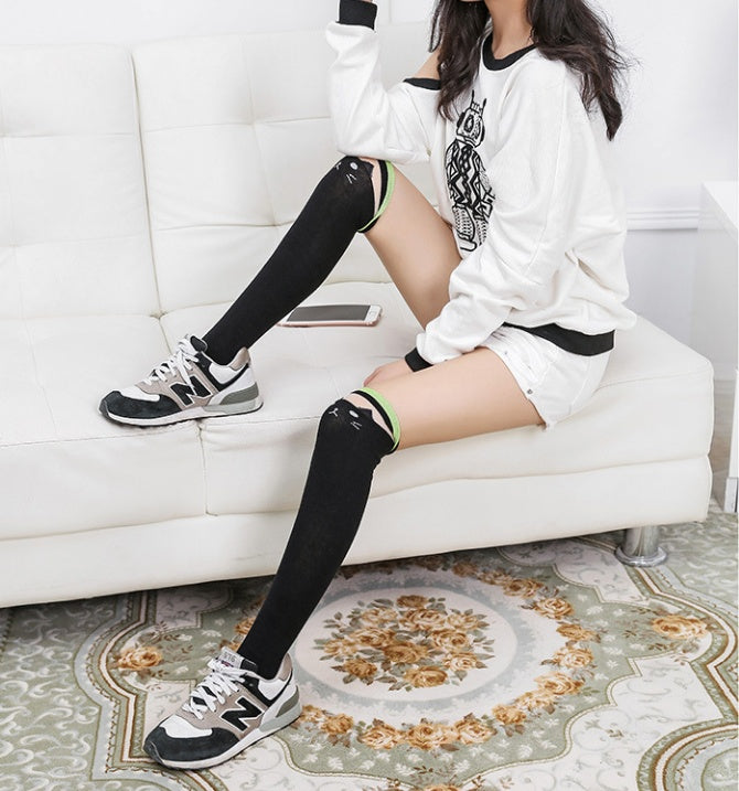 ミルキームード_レディース 猫柄 ニーハイソックス 可愛いデザイン