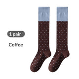 ドットパフ_ドット柄 配色 ニーハイソックス コットン ルーズフィット