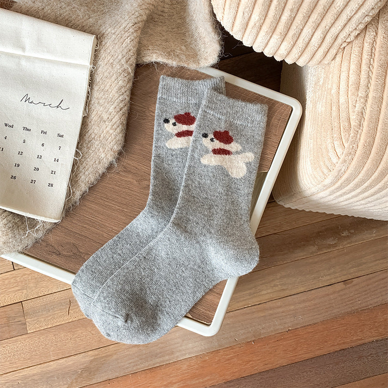 デイリーウォーム ウールソックス | レディース厚手カートゥーンあったか冬用