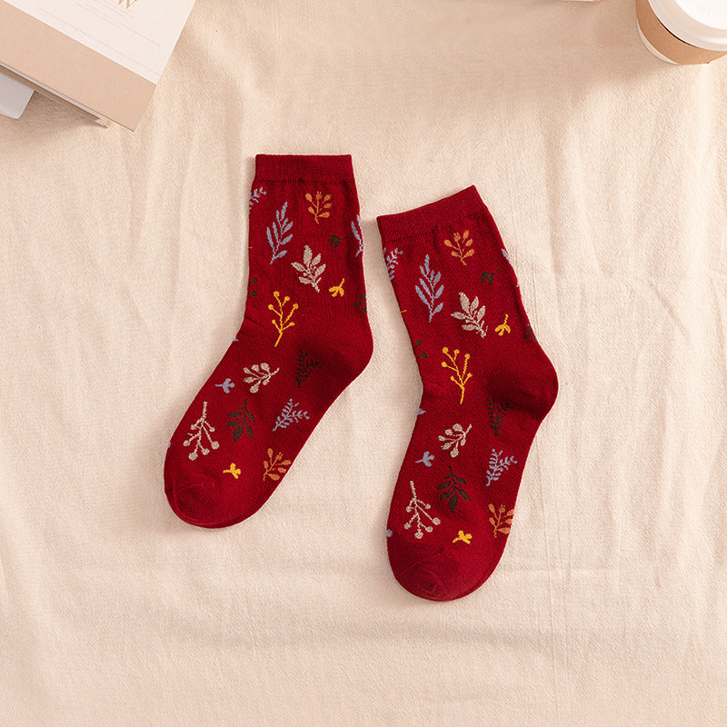 レトロニッポン_秋冬新作 レディース 和風レトロ調 ミドル丈アートソックス