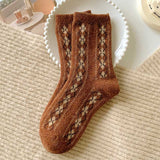 チョコベア_チョコカラー ベア柄 ミドル丈ソックス レディース