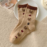 チョコベア_チョコカラー ベア柄 ミドル丈ソックス レディース