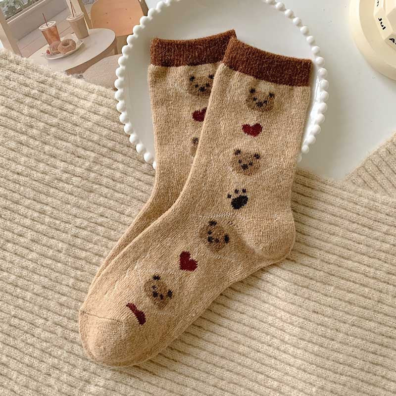 チョコベア_チョコカラー ベア柄 ミドル丈ソックス レディース