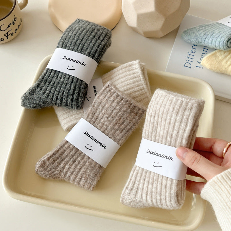 デイリーウォーム_レディース 厚手 裏起毛 ウール ミドル丈ソックス