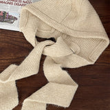 モコフード_韓国風 ホワイト ふわもこ フード付きプラッシュマフラー