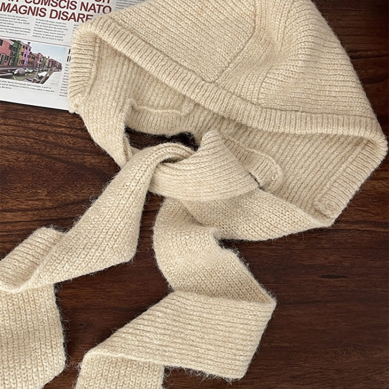 モコフード_韓国風 ホワイト ふわもこ フード付きプラッシュマフラー