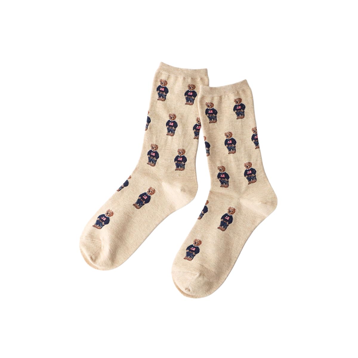 Polo Ralph Lauren 03207557 Women's Crew Socks, Polo Ralph Lauren, Organic Cotton Blend, Flag Mini Bear Allover Pattern