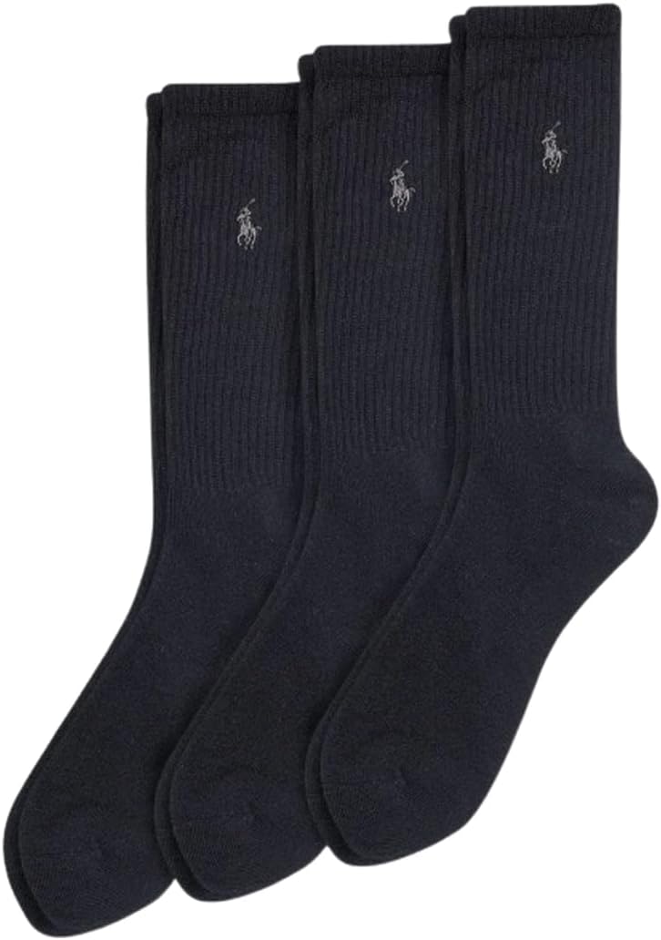Polo Ralph Lauren Men's Business Rib Crew Socks, Set of 3 Casual Men's Socks, CUSHIONEDRIB8428PKBLACK001Free Approx. 9.8 - 11.4 inches (25.0 - 29.0 cm) Parallel Imported Product, Black (001), Free