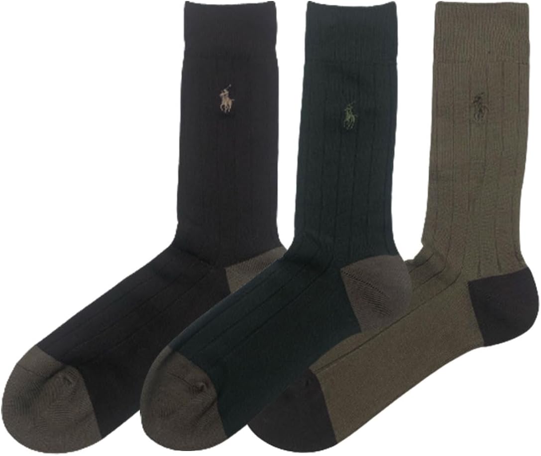 Polo Ralph Lauren 8439PK Men's Business Crew Socks, Set of 3, BROWN_ASST (900)