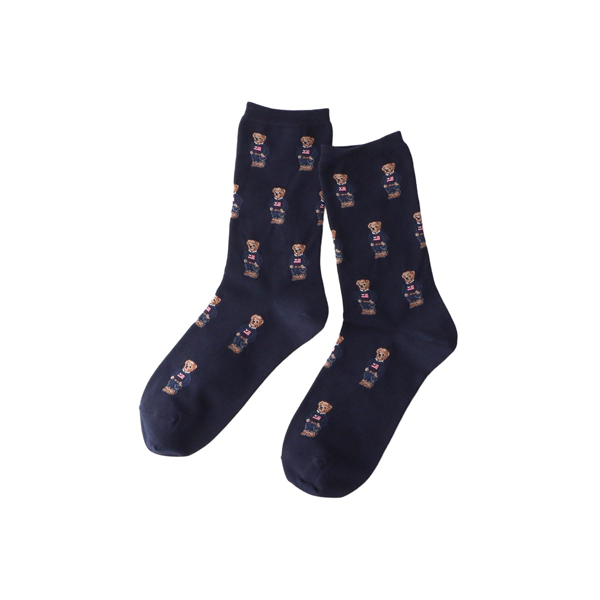Polo Ralph Lauren 03207557 Women's Crew Socks, Polo Ralph Lauren, Organic Cotton Blend, Flag Mini Bear Allover Pattern