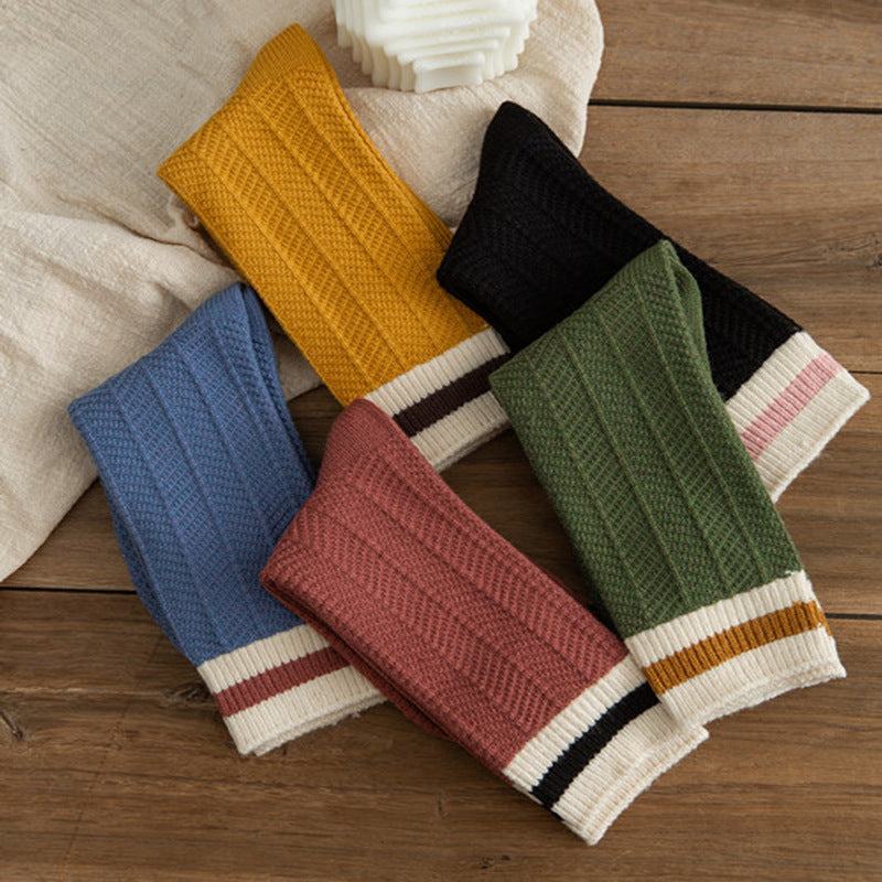 デイリーウォーム_レディース 厚手ニット ラビットファー風 ミドル丈ソックス