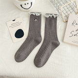 レースポップ_コットン レース 刺繍 カートゥーン ミドル丈ソックス レディース