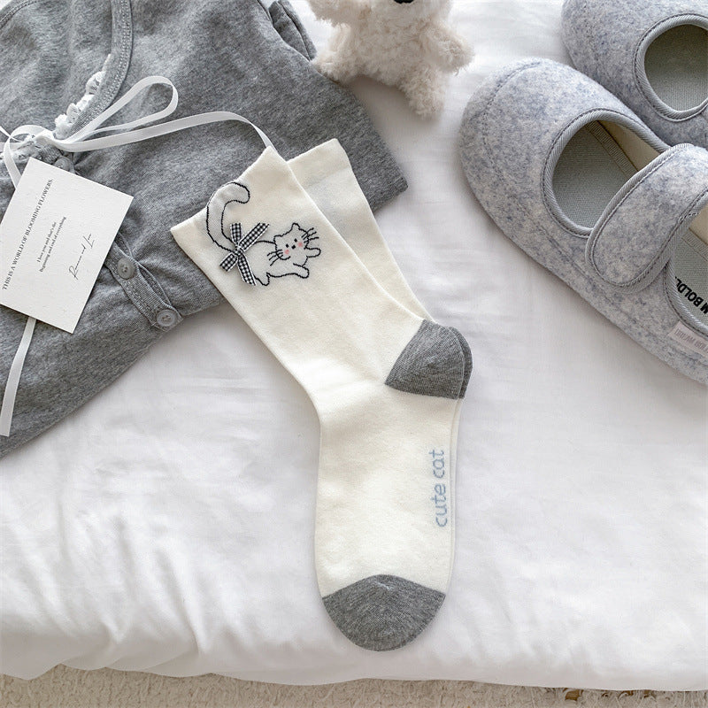 ガーリーボウ_リボン付き ガーリー ミドル丈ソックス レディース