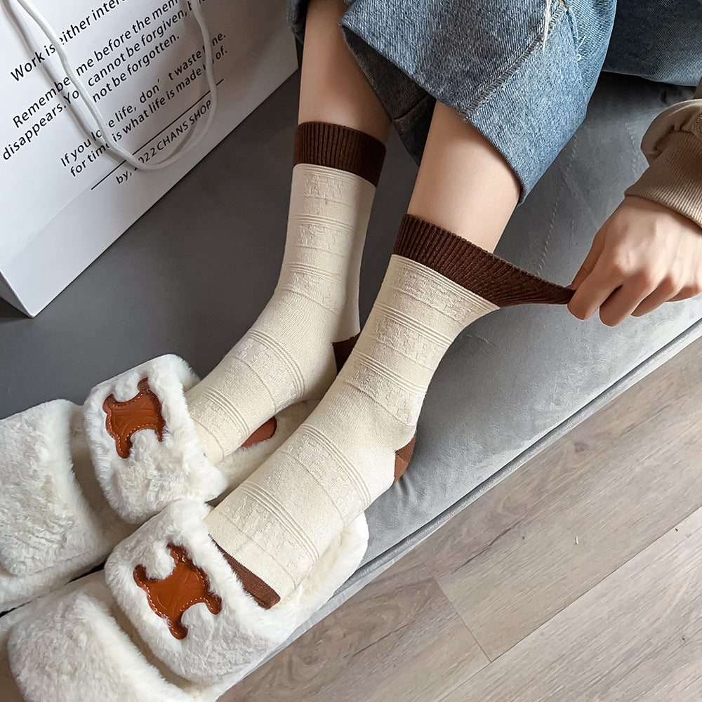 コージーコーヒー_秋冬 レディース コーヒー色 あったか フリース×ウールソックス