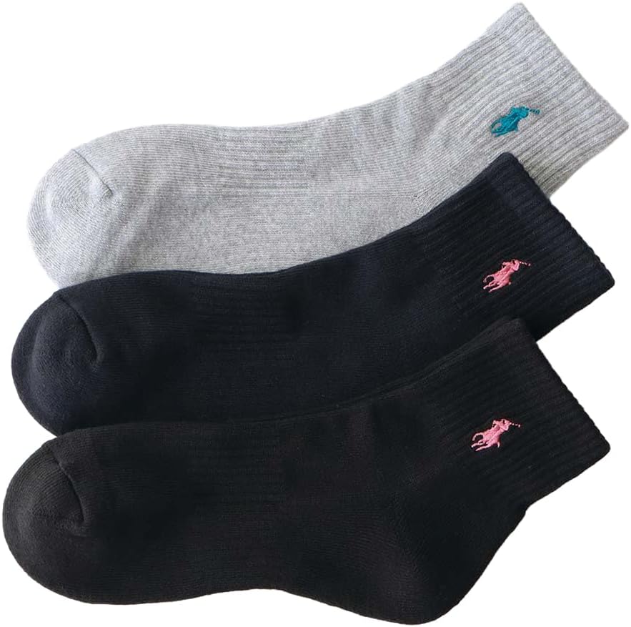 Polo Ralph Lauren 93246914 Women's Socks, 3 Pair Set, Footed Pile, One-Point, Short Socks, Unisex Adult