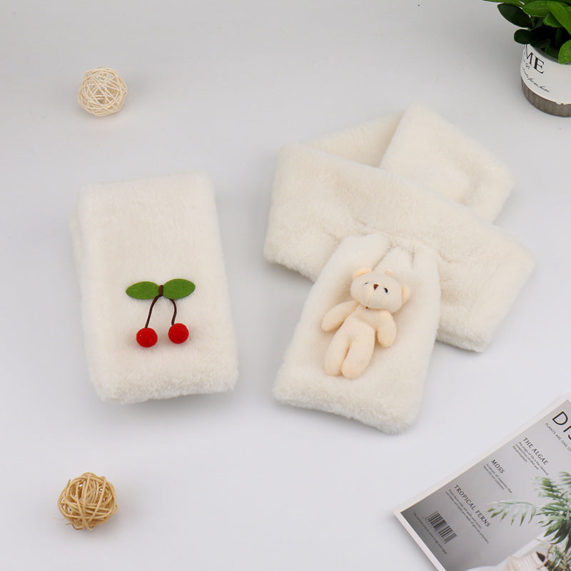 モコベア_レディース ふわもこ クマさん ベージュプラッシュマフラー