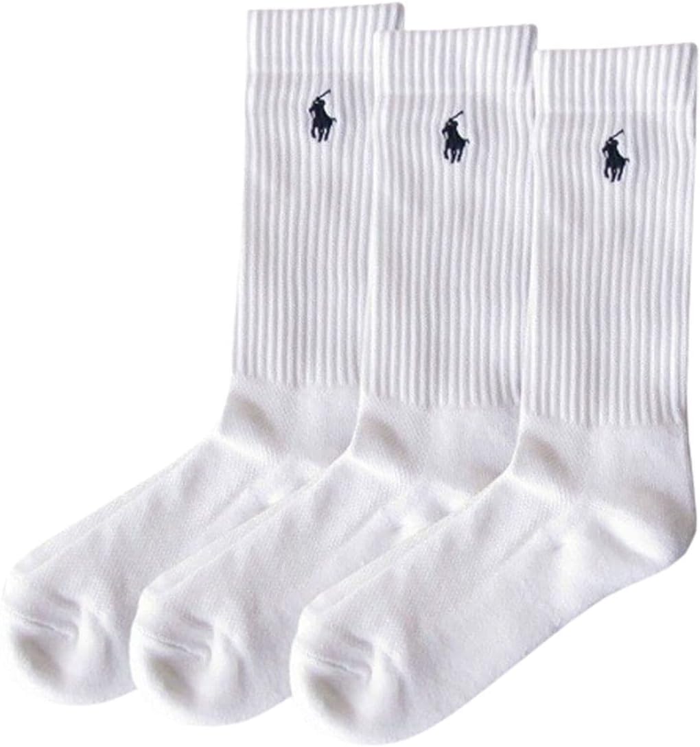Polo Ralph Lauren 7310PK Women's Crew Socks, Casual, Set of 3 Pairs, White (100)