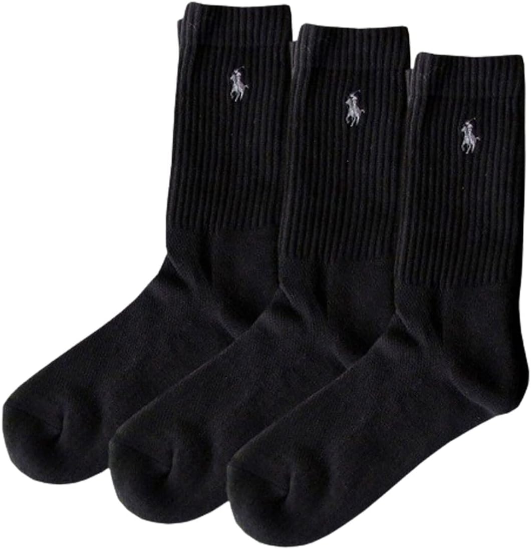 Polo Ralph Lauren 7310PK Women's Crew Socks, Casual, Set of 3 Pairs, Black (001)