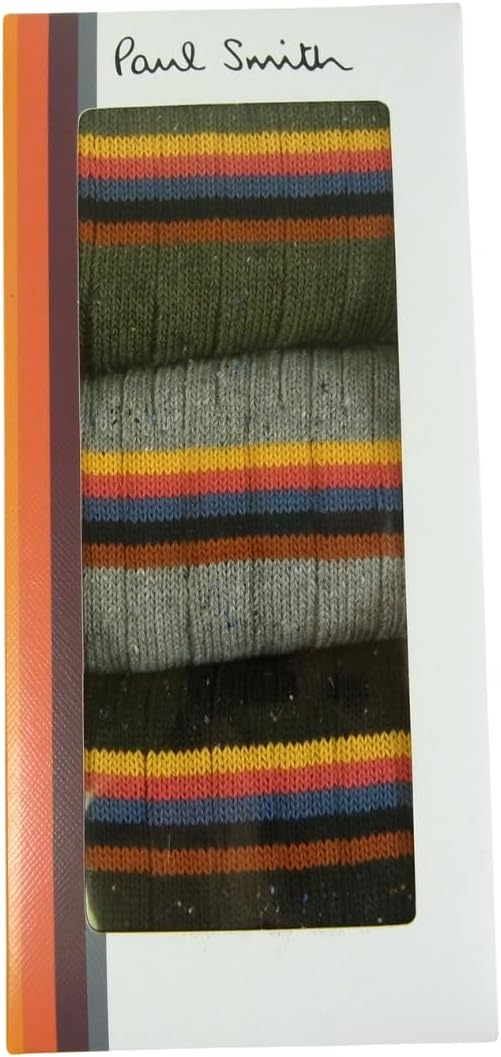 Paul Smith Men's Stylish Striped Signature Rib Socks, 3 Pairs