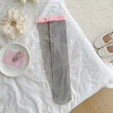 シルバーリボン_シルバー糸 リボン付き コットン ミドル丈ソックス レディース