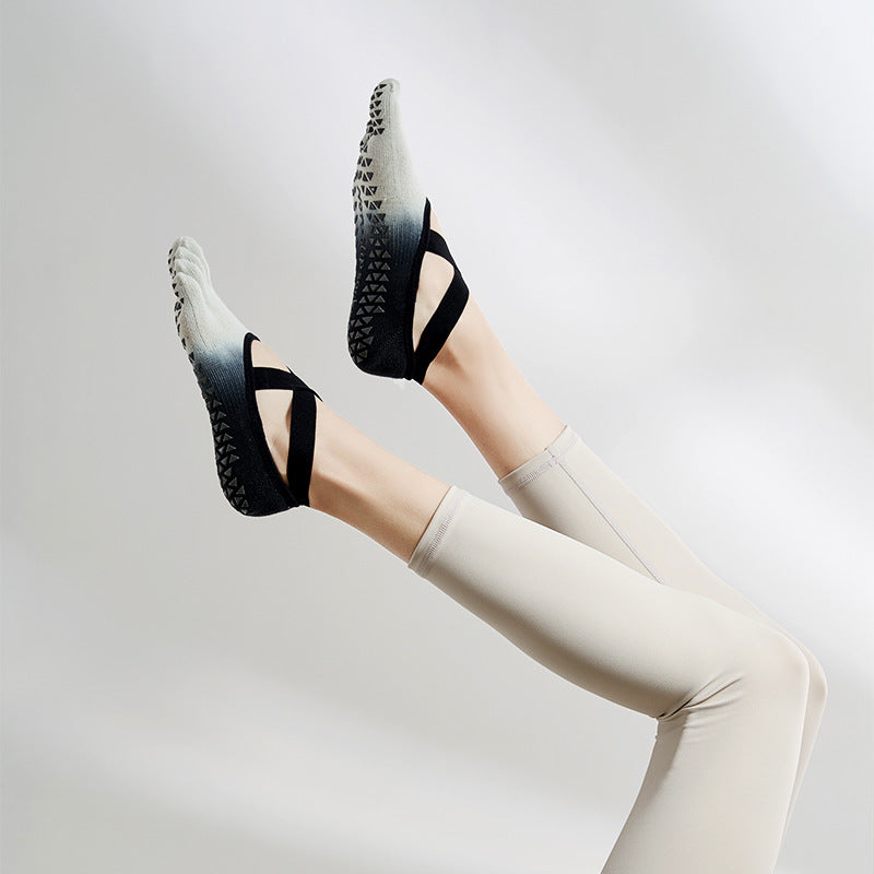 ヨガフィット5_レディース 四季 グラデーション レースアップ ノンスリップ 5本指ヨガソックス